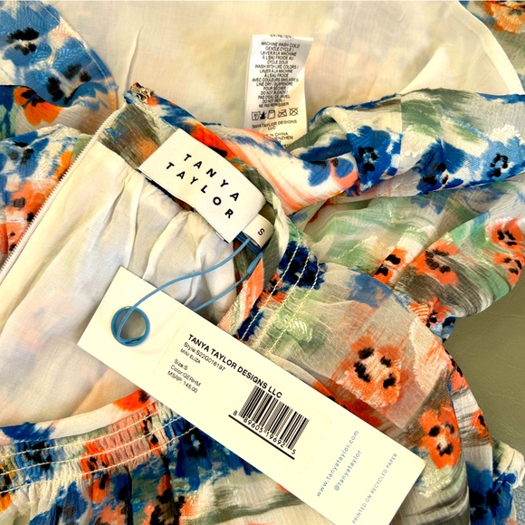 Tanya Taylor Girls Mini Eliza Dress Small NWT White Multi Floral Ruffle Hem - Picture 4 of 5